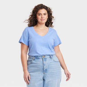 Women's Fitted Short Sleeve V-Neck T-Shirt - Universal Thread™ Blue XXL - 1 of 3