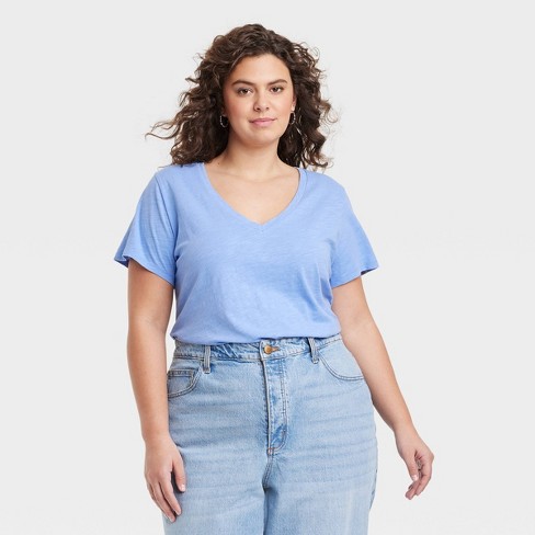 Women's Fitted Short Sleeve V-Neck T-Shirt - Universal Thread™ Blue 2X