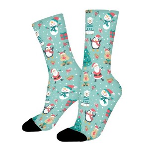 Dsane Christmas Blue Background Women Printed Crew Socks Funny Funky Socks Soft Polyester Novelty Gifts for Artists Men - 1 of 4