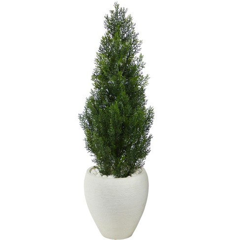 Nearly Natural 3.5-ft Mini Cedar Artificial Pine Tree in White Planter UV Resistant (Indoor/Outdoor) - image 1 of 4