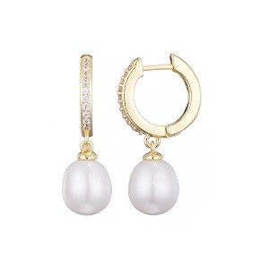 Adornia 14k Gold Plated CZ Huggie Hoop Earrings with Freshwater Pearl Drop - 1 of 4