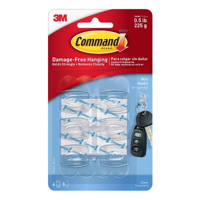 Command 6pk Clear Mini Hooks: Smallest Adhesive Hooks for Lights, 0.5 lb Capacity, Plastic