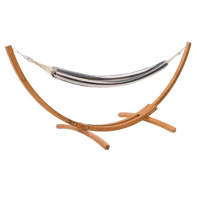 Wood Frame Free Standing Sling Hammock - Navy/White - CorLiving: Outdoor Patio Hammock with Metal Stand & Weather-Resistant Canvas