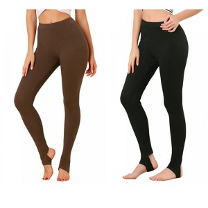 INSPIRE CHIC Women's Elastic Waistband Soft Gym Yoga Cotton Stirrup Pants Leggings 2 Packs - 1 of 4