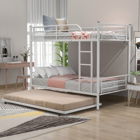 NicBex Twin over Twin Bunk Bed Convertible Metal Frame Triple Bed Frame with 4 Scroll Wheels, Guardrails and Ladder, No Box Spring Required - image 1 of 4