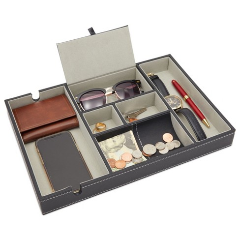 Stock Your Home Watch Box with Valet Drawer for Dresser - Mens Jewelry Box  with Multiple Compartments