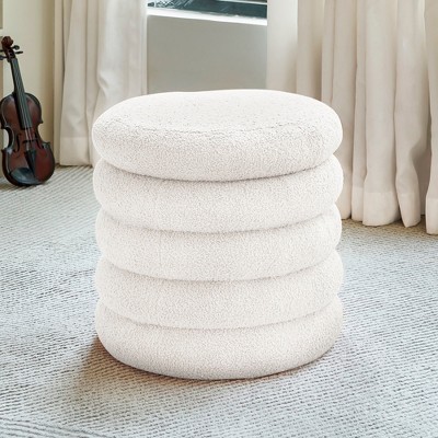 JOYRACER Round Upholstered Ottoman with Storage Multifunctional Foot Rest Coffee Table Padded Seat Vanity Stool