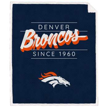 NFL Denver Broncos Legacy Script Faux Shearling Flannel Fleece Blanket