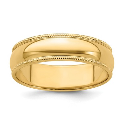 Black Bow Jewelry 6mm 14K Rose, White, or Yellow Gold Half Round Milgrain Standard Band