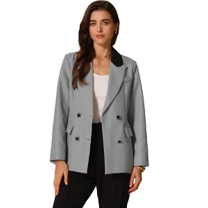 INSPIRE CHIC Women's Notched Lapel Long Sleeve One Button Double Breast Flap Pocket Blazer - 1 of 4