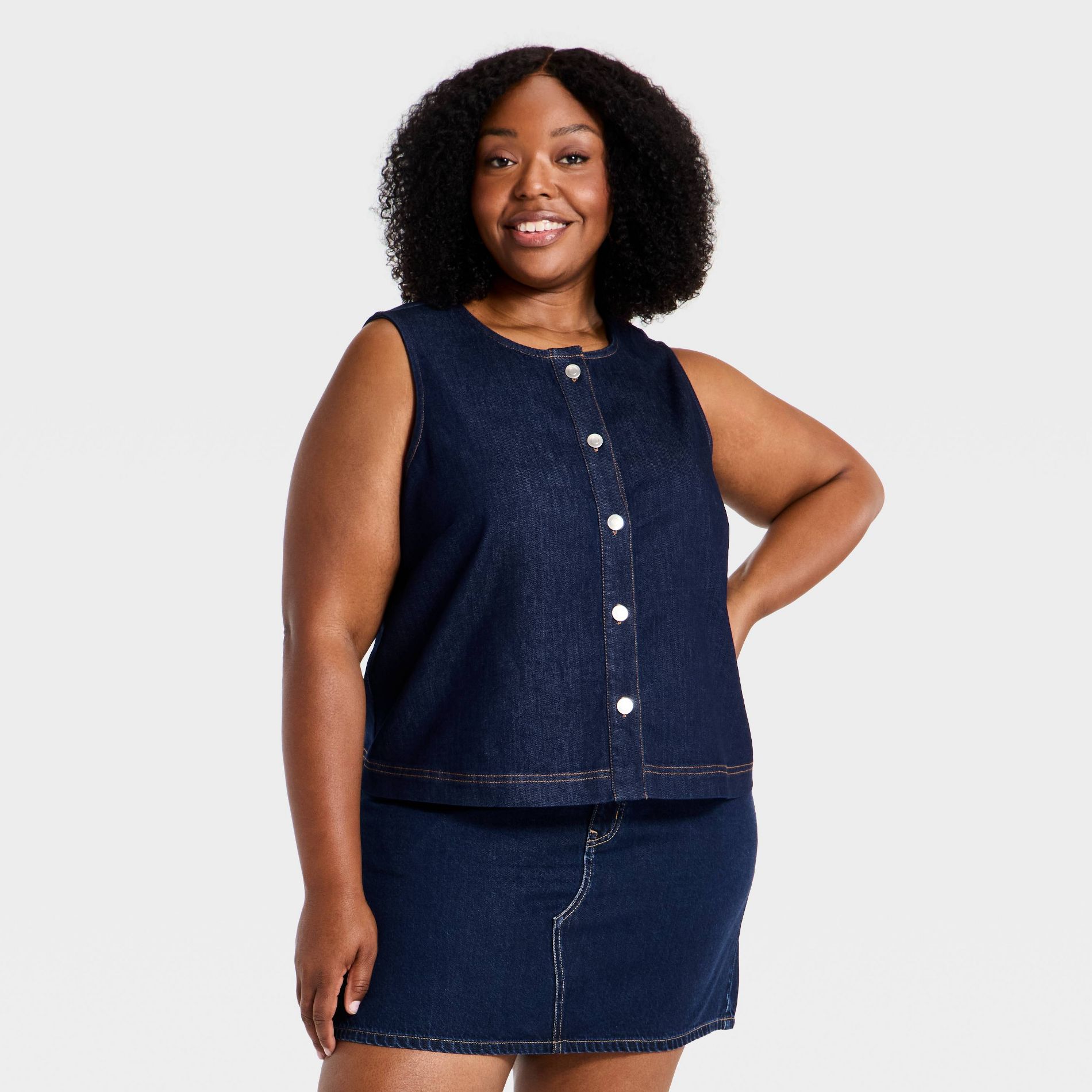 Women's Button-Up Denim Shell Tank Top - Ava & Viv™ Dark Wash