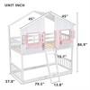 COWLOWN Twin over Twin House Bunk Bed with Roof Window Door Safety Guardrails Ladder Low Height Pine Wood Design - 2 of 4
