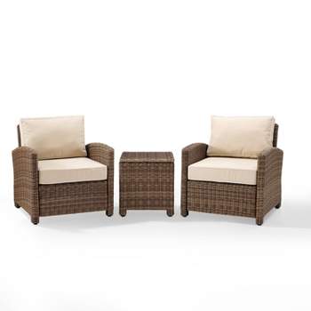 Bradenton 3pc Outdoor Wicker Seating Set with Two Chairs & Side Table Sand - Crosley