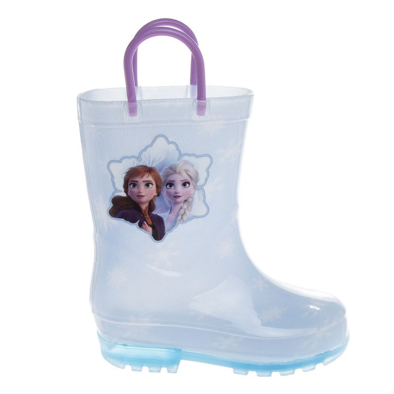 Frozen Elsa Anna Princess Rubber Rainboots - Waterproof Lightweight Easy On with Easy Pull Handles - Pink / Blue (7-1 Toddler / Little Kid / Big Kid), 2 of 8