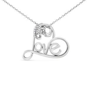 Haus of Brilliance Silver 1/10 Cttw Diamond Accented Open Heart with Love Pendant Necklace - 1 of 4