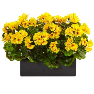 Nearly Natural Geranium Artificial Plant in Rectangular Planter, UV Resistant (Indoor/Outdoor), Yellow - 1 of 4