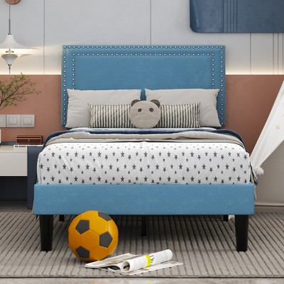 VECELO Upholstered Bed with Adjustable Headboard, Bed Frame