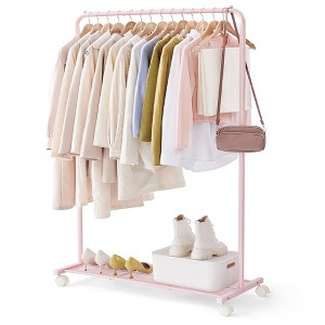 SONGMICS 110 lb Load Capacity Clothes Rack with Wheels Garment Rack with Storage Shelf Clothing Rack for Bedroom 2 Brakes Steel Frame - 1 of 4