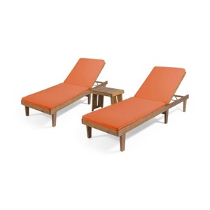 Nadine 3pc Outdoor Acacia Wood Chaise Lounge Set with Cushions - Teak/Orange - Christopher Knight Home - 1 of 4