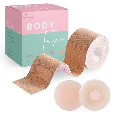 Risque Breast Lift Tape + 1 Free Pair of Reusable Nipple Covers, Boob Tape for Push up & Shape, Waterproof & Sweat-Proof Body Tape, 1ct