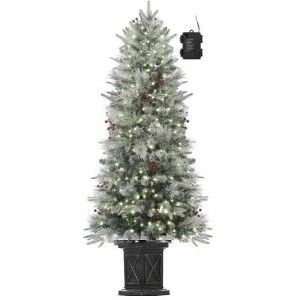 WhizMax Artificial Christmas Tree, 4.5ft Prelit Potted Snow Flocked Christmas Tree with 200 Warm White Lights and 4 Berries Clusters - 1 of 1