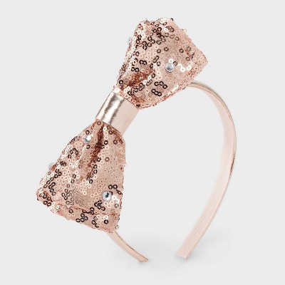 Girls' Sequin Bow Headband - Cat & Jack™ Rose Gold: Fashion Accessory for All Hair Types, Solid Pattern