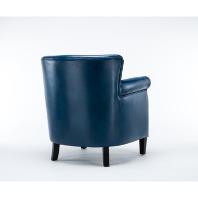 Holly Navy Blue Faux Leather Club Chair with Chrome Nailhead Trim