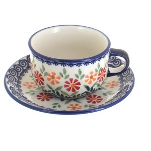 Blue Rose Polish Pottery F079 Manufaktura Cup & Saucer - 1 of 2