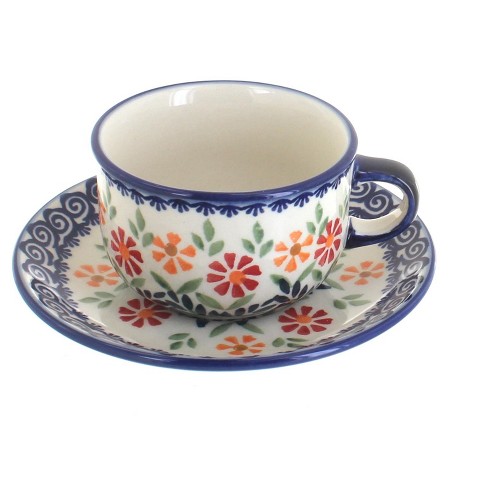 Blue Rose Polish Pottery Garden Bouquet Cup & Saucer : Target