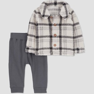 Carter's Just One You®️ Baby Boys' 2pc Plaid Top & Bottom Set - Cream/Gray - 1 of 4