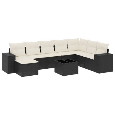 vidaXL 9 Piece Patio Sofa Set with Cushions - Black and Cream With Table