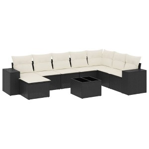 vidaXL 9 Piece Patio Sofa Set with Cushions - Black and Cream With Table - 1 of 4