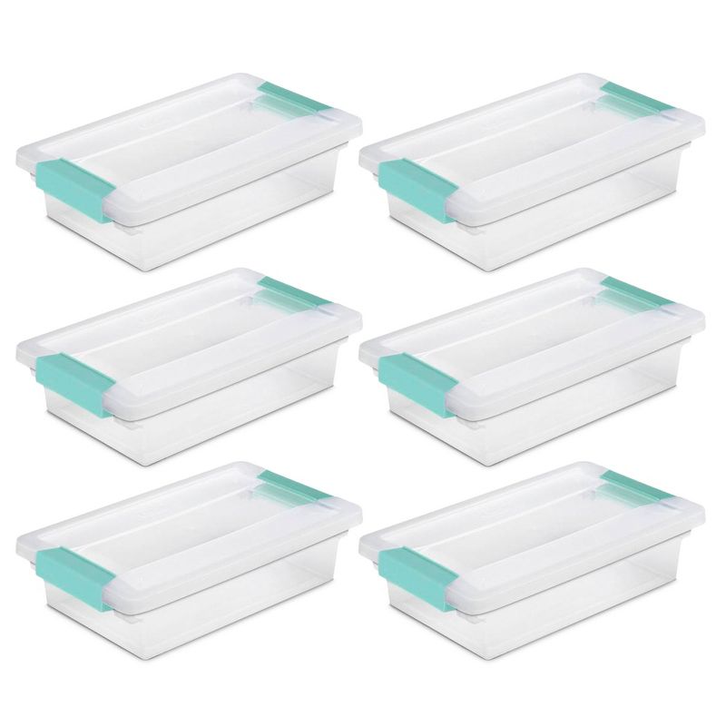 Sterilite Small Clip Box, Stackable Storage Bin with Latching Lid, Plastic Container to Organize Office, Crafts, Home, Clear Base and Lid, 6-Pack, 1 of 8