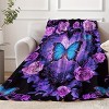 Lomsoe Watercolor Blue Butterfly & Purple Rose Print Flannel Blanket - All Seasons Soft and Warm Throw Blanket for Napping, Camping, Travel, Office - 3 of 4