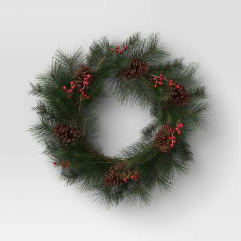 XL Long Needle Pine with Red Berries and Pinecones Christmas Wreath - Threshold™