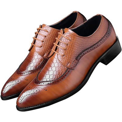 Santimon Men's Snake-Embossed Wingtip Brogue Dress Oxford Shoes