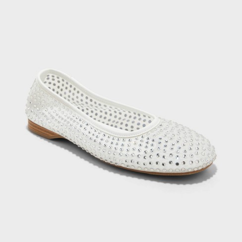 Women s Mel Rhinestone Mesh Ballet Flats A New Day Silver 8.5 Target