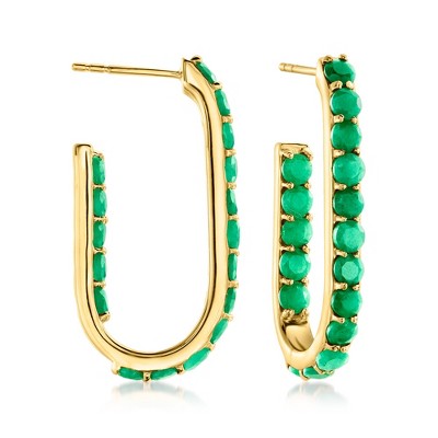 Ross-Simons 3.60 ct. t.w. Emerald Paper Clip Link Drop Earrings in 18kt Gold Over Sterling