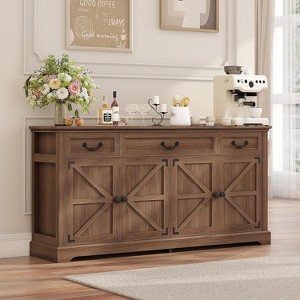 Buffet Cabinet, 65" Large Kitchen Storage Cabinet With 3 Drawers And 4 Doors, Wood Coffee Bar Cabinet Buffet Table, Wine Bar Storage Cabinet - 1 of 4