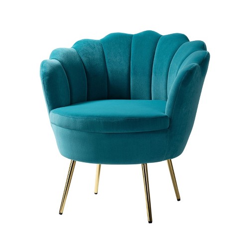 Yves Velvet Accent Barrel Chair With Golden Metal Legs Tufted Wooden ...