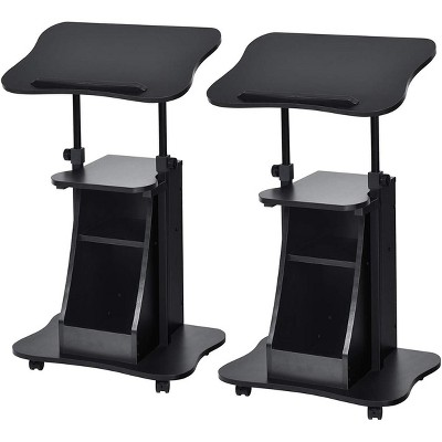 Tangkula Set of 2 Mobile Laptop Podium Height Adjustable Podium Stand Standing Desk Rolling Desk Laptop Cart with Swivel Top & Movable Wheels
