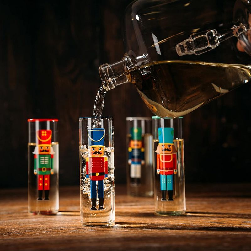 The Wine Savant Nutcracker Design Wine & Whiskey Decanter Set Includes 5 Nutcracker Design Shot Glasses, Holiday Home Decor - 1130 ml, 3 of 6