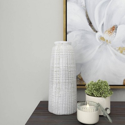 Coastal Charm 17" White Ceramic Textured Vase
