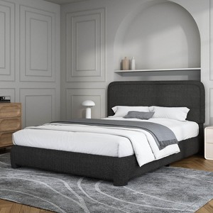 Dyonery Full Size Upholstered Bed Frame with Headboard, Soft Rounded Corners, No Box Spring Required, Adjustable Headboard, Easy Assembly, Beige - 1 of 4