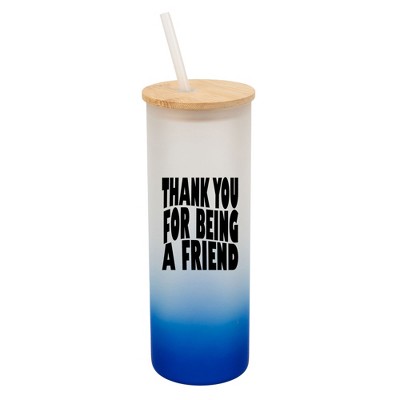 Elanze Designs Thank You For Being A Friend Wrap-Around Design 25 Ounce Frosted Gradient Glass On-The-Go Coffee Travel Skinny Tumbler Mug Cup, Bamboo