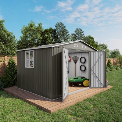 10 x 8 FT Outdoor Storage Shed,Lockable Door and Air Vent, Clear Window Garden Tool Shed for Bicycles,Backyards, Patios, Lawns,Gray
