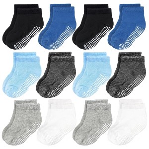 Cozyway Non-Slip Ankle Grip Low Cut Toddler Socks, 12 Pack for Boys, Black/White/Gray/Dark Gray/Blue/Light Blue, 1-3 Years Old - 1 of 4