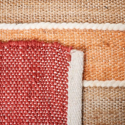 Rust Red and Beige Handwoven Wool Striped Area Rug