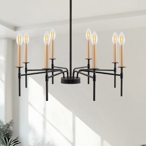DORESshop 8 Light Modern Farmhouse Black and Gold Chandelier for Dining Room Over Table,Hanging Ceiling Candle Chandeliers - 1 of 4