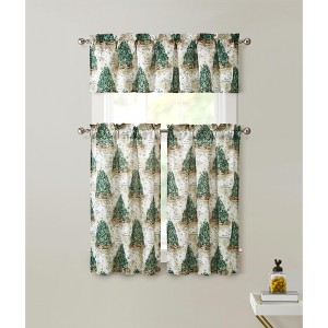 Kate Aurora Christmas Trees & Evergreens Complete Semi Sheer Kitchen Curtain Tier & Valance Set - 1 of 3